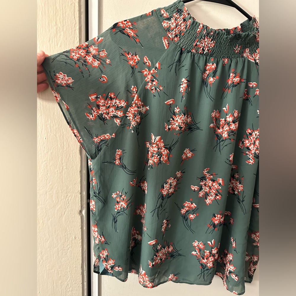 Madewell Green Mockneck Butterfly Garden Blouse - Picture 6 of 12
